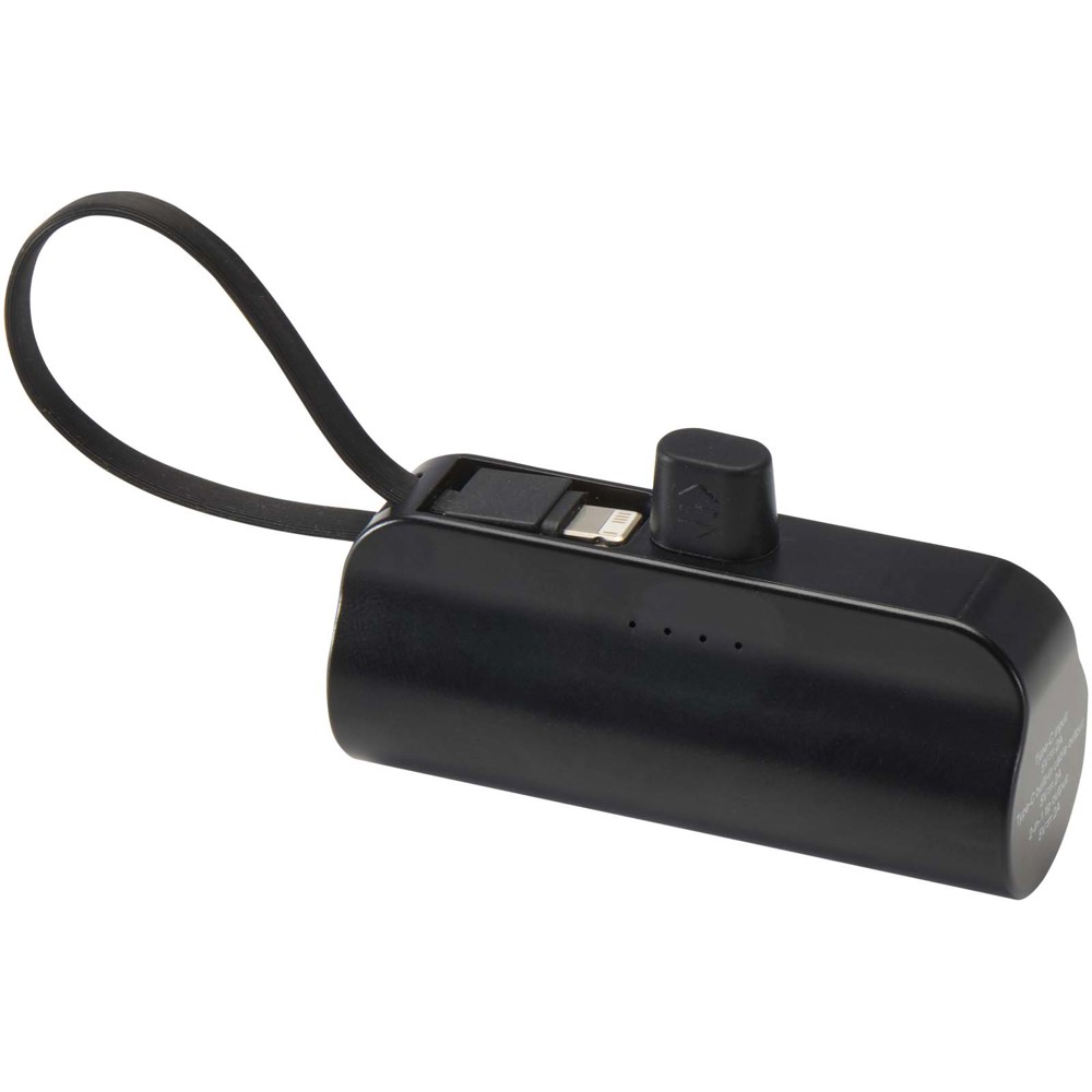 Alnair Type-C powerbank van 5000 mAh 10 W van gerecycled plastic met ingebouwde klapstandaard en 2 in 1 kabel