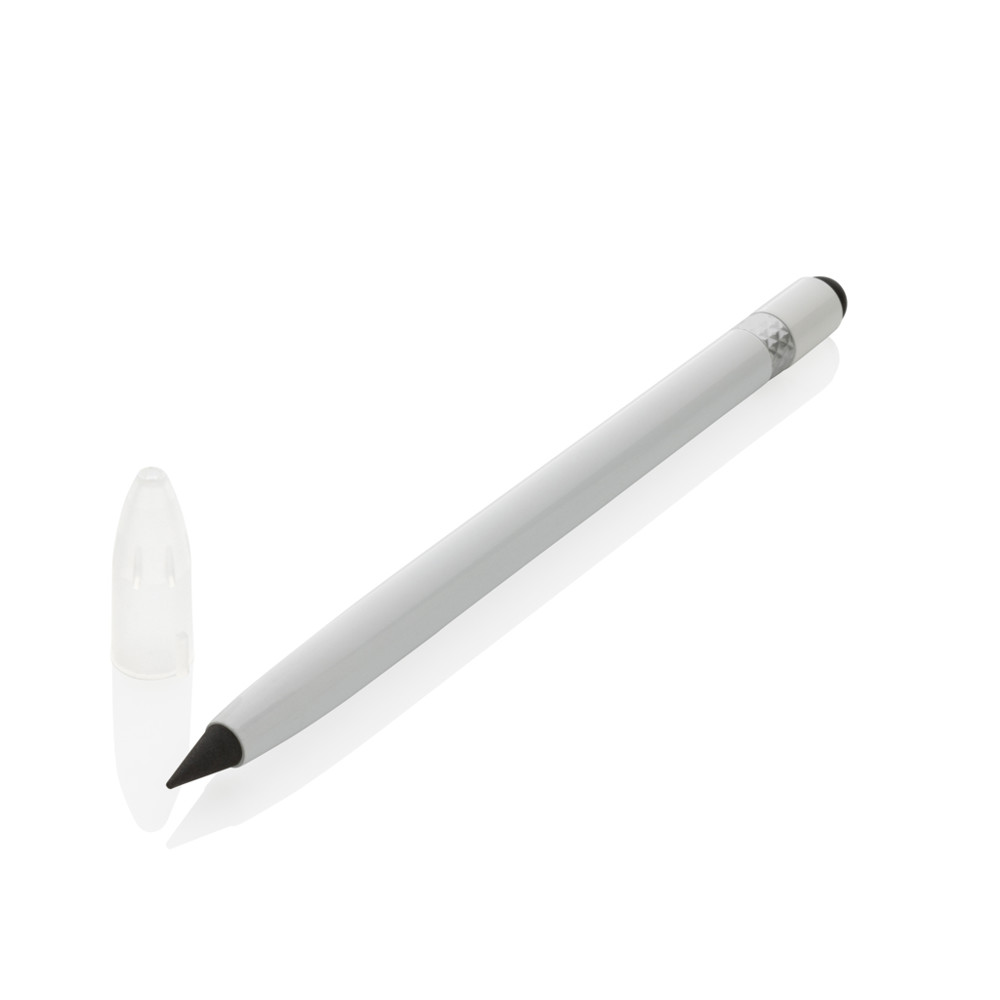 Aluminium inktloze pen met gum - wit (± PMS White)