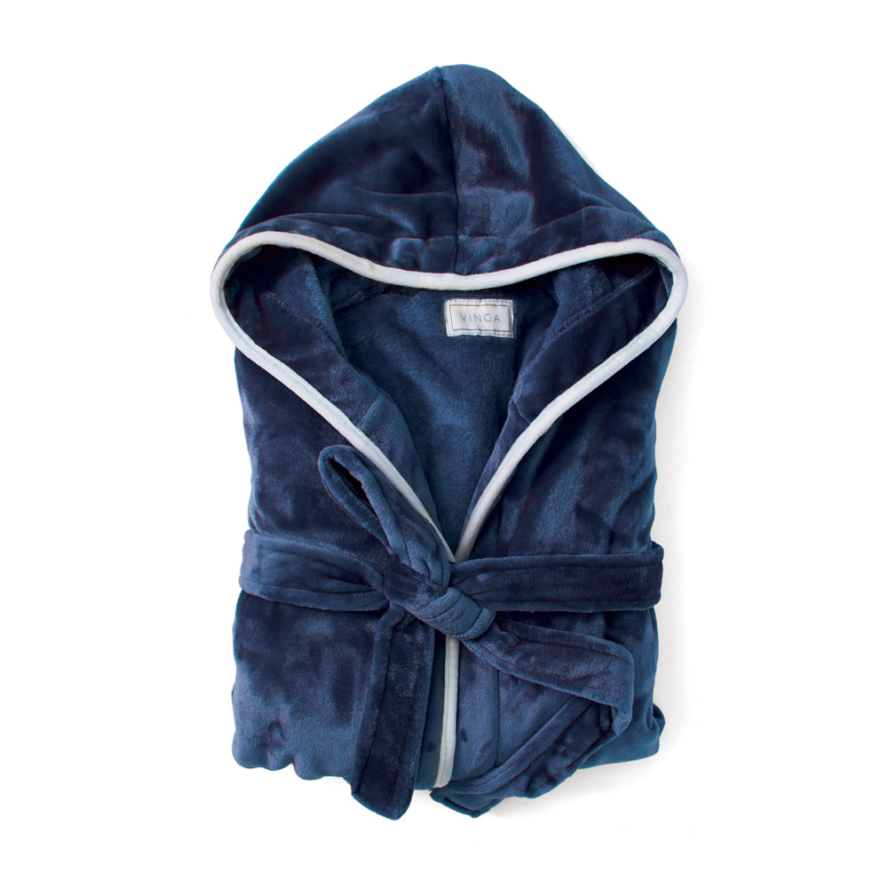 VINGA Louis luxe pluche RPET badjas maat L/XL - donkerblauw (± PMS 19-4024 TCX)