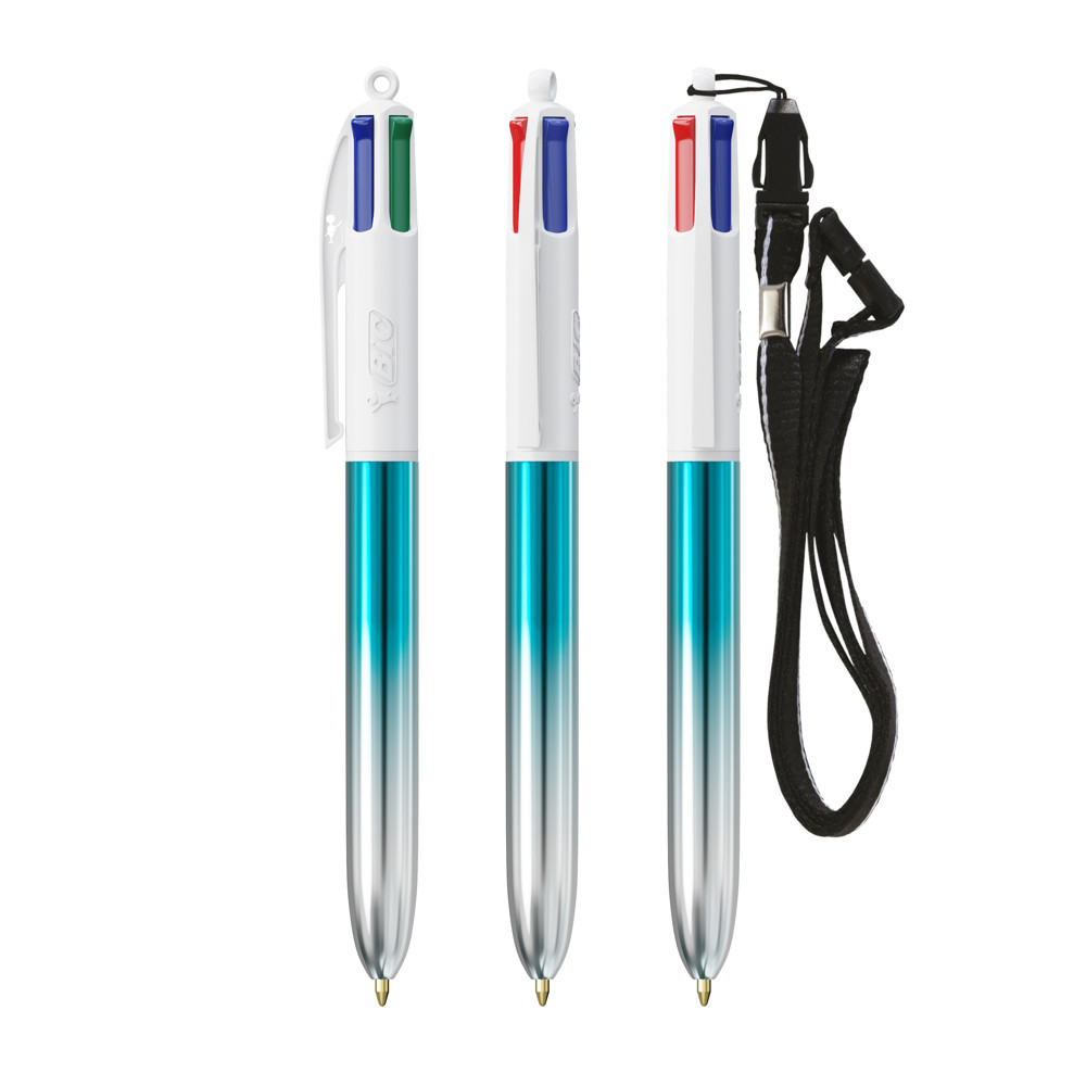 BIC® 4 Colours® Bicolor + lanyard - Turkoois/Zilver