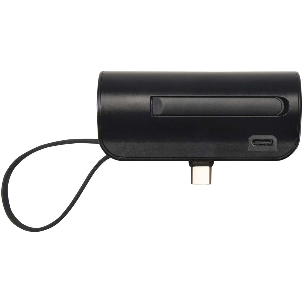 Alnair Type-C powerbank van 5000 mAh 10 W van gerecycled plastic met ingebouwde klapstandaard en 2 in 1 kabel
