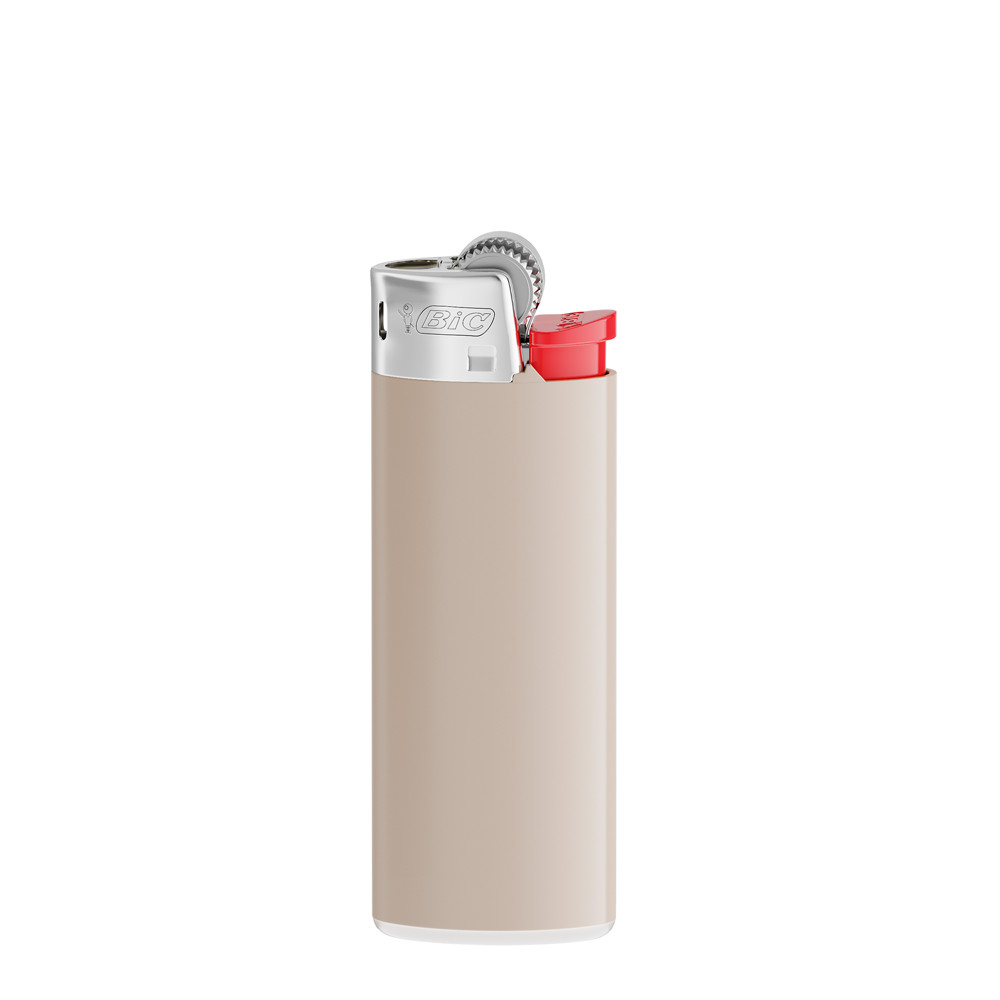 BIC® J25 Aansteker - Warm grijs lichaam - Witte basis - Rode vork - Chrome Hood