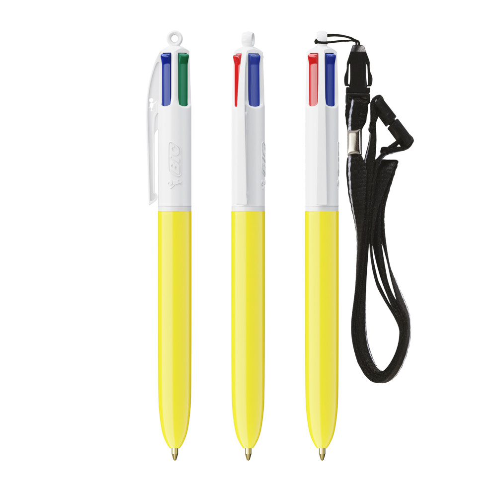 BIC® 4 Colours® ballpen + lanyard - Wit/Geel