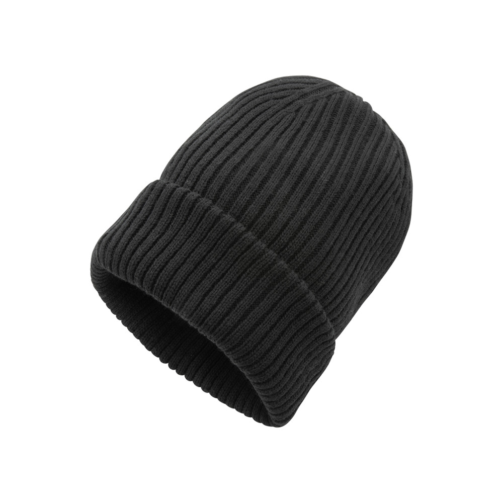 Impact AWARE™ Polylana® dubbel gebreide beanie - zwart (± PMS Black)