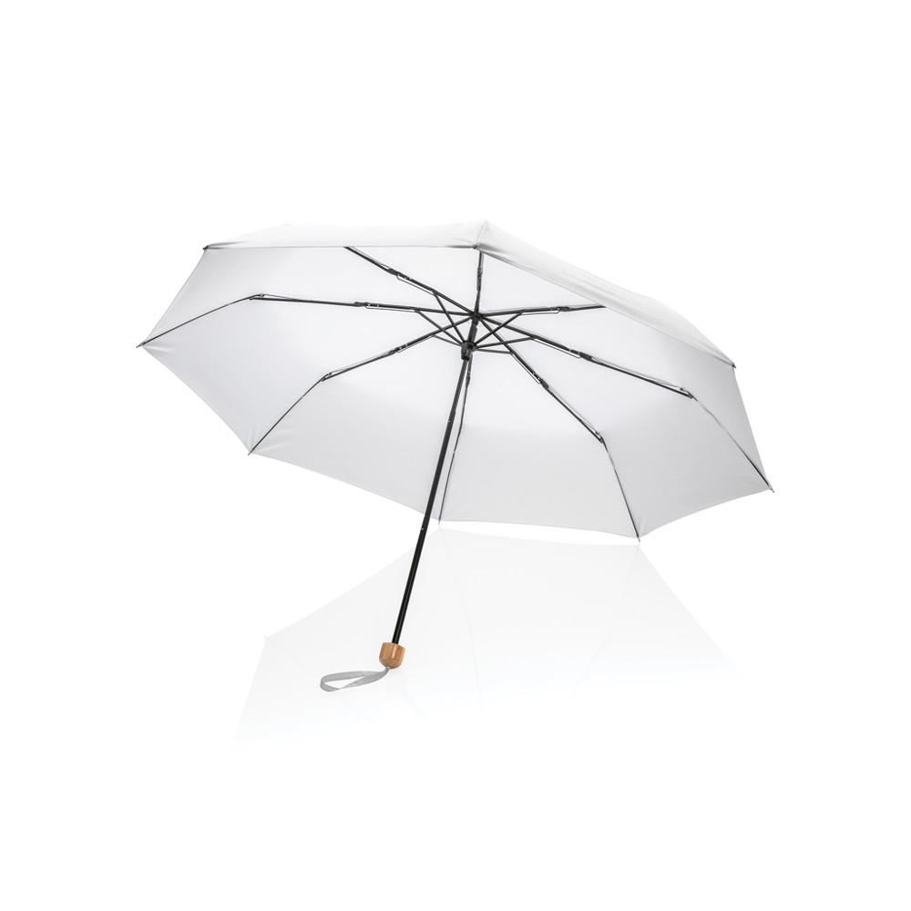 20.5" Impact AWARE™ RPET 190T pongee bamboe miniparaplu - wit (± PMS White)