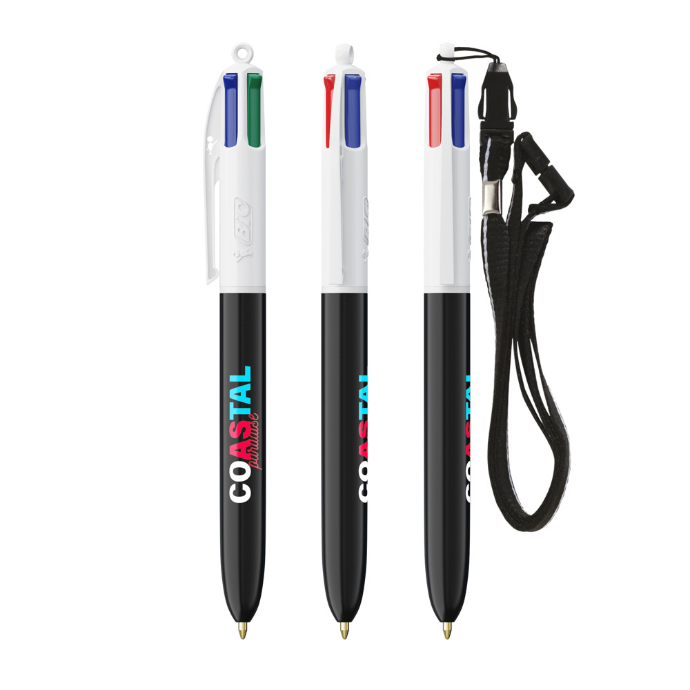 BIC® 4 Colours® ballpen + lanyard - Wit/Zwart