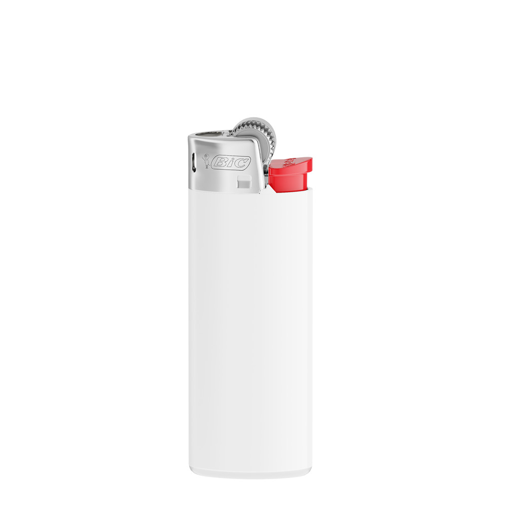 BIC® J25 Aansteker - Ondoor ondoorzichtig wit lichaam - Witte basis - Rode vork - Chrome Hood